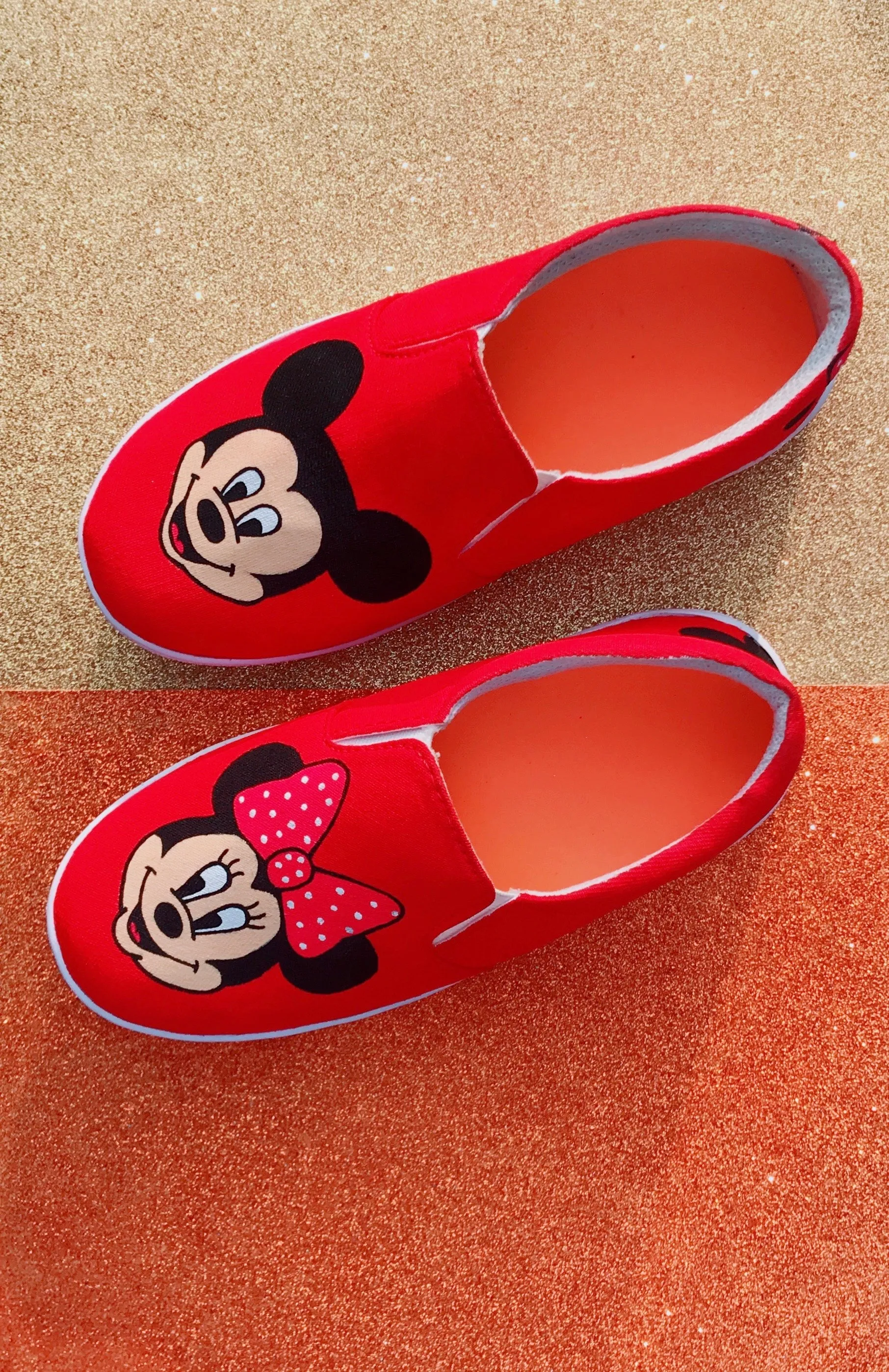 Funky N Trendy hand painted water resistant Red slip on shoes/ handpainted shoes/ women shoes / funky shoes