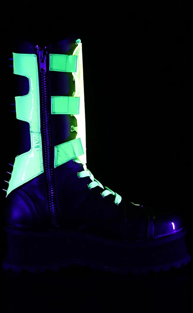 GRAVEDIGGER-255 Black & UV Green Harness Boots