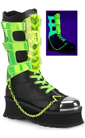 GRAVEDIGGER-255 Black & UV Green Harness Boots