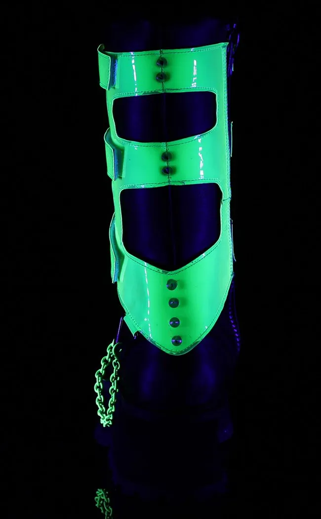 GRAVEDIGGER-255 Black & UV Green Harness Boots