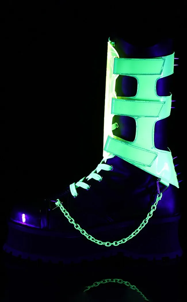 GRAVEDIGGER-255 Black & UV Green Harness Boots