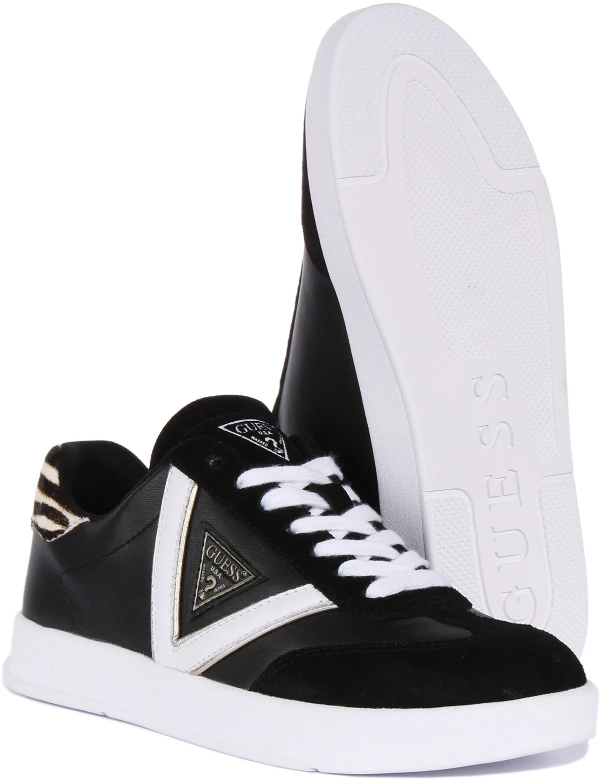 Guess Avaina Triangle Trainer In Black White For Women