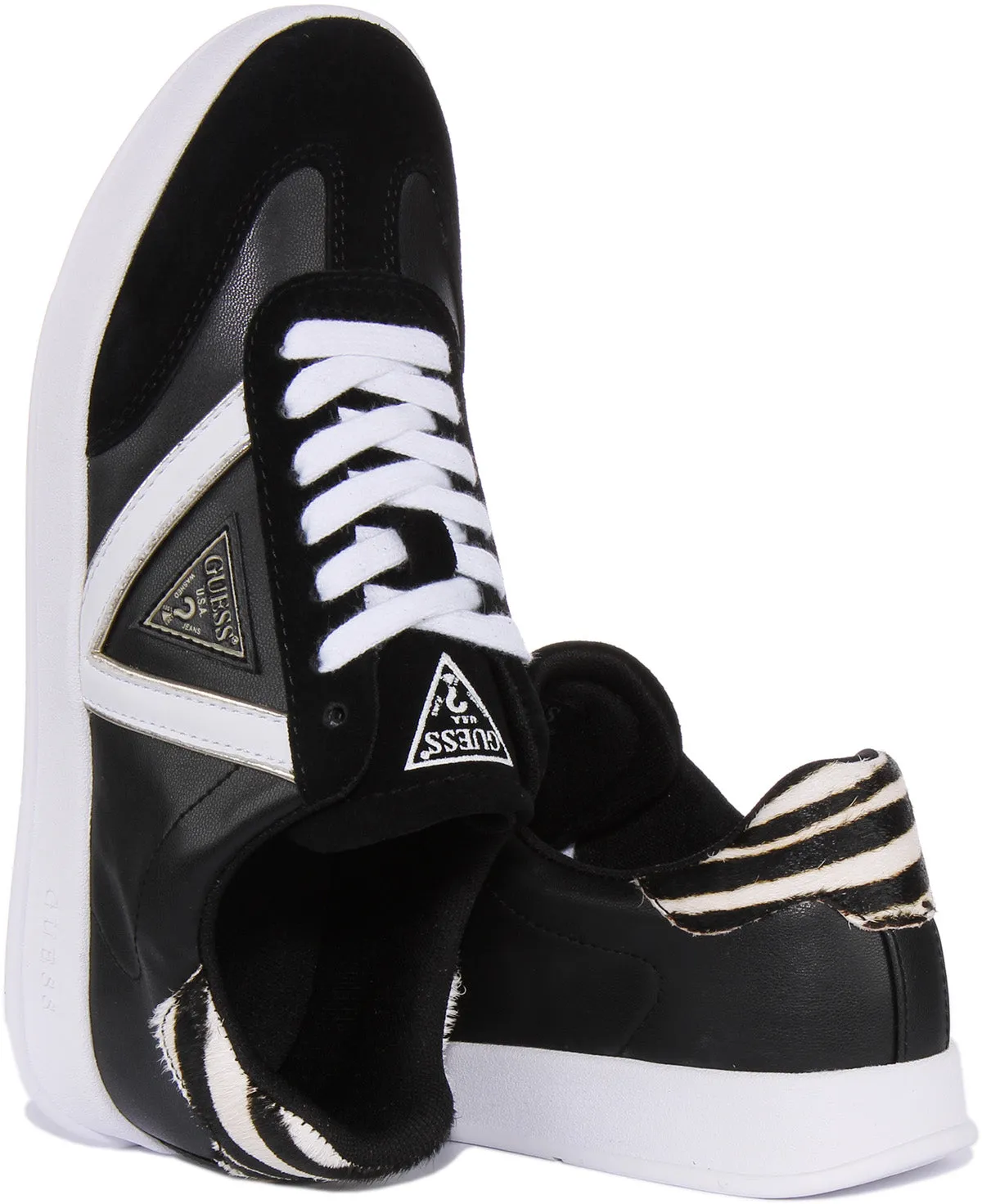 Guess Avaina Triangle Trainer In Black White For Women