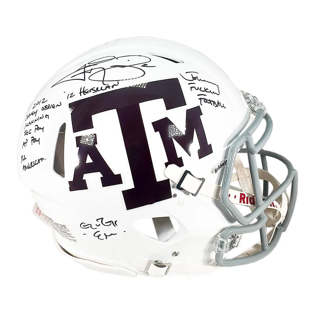 Johnny Manziel Signed Multi-Inscription White Texas A&M Authentic Speed Full-Size Football Helmet (JSA)