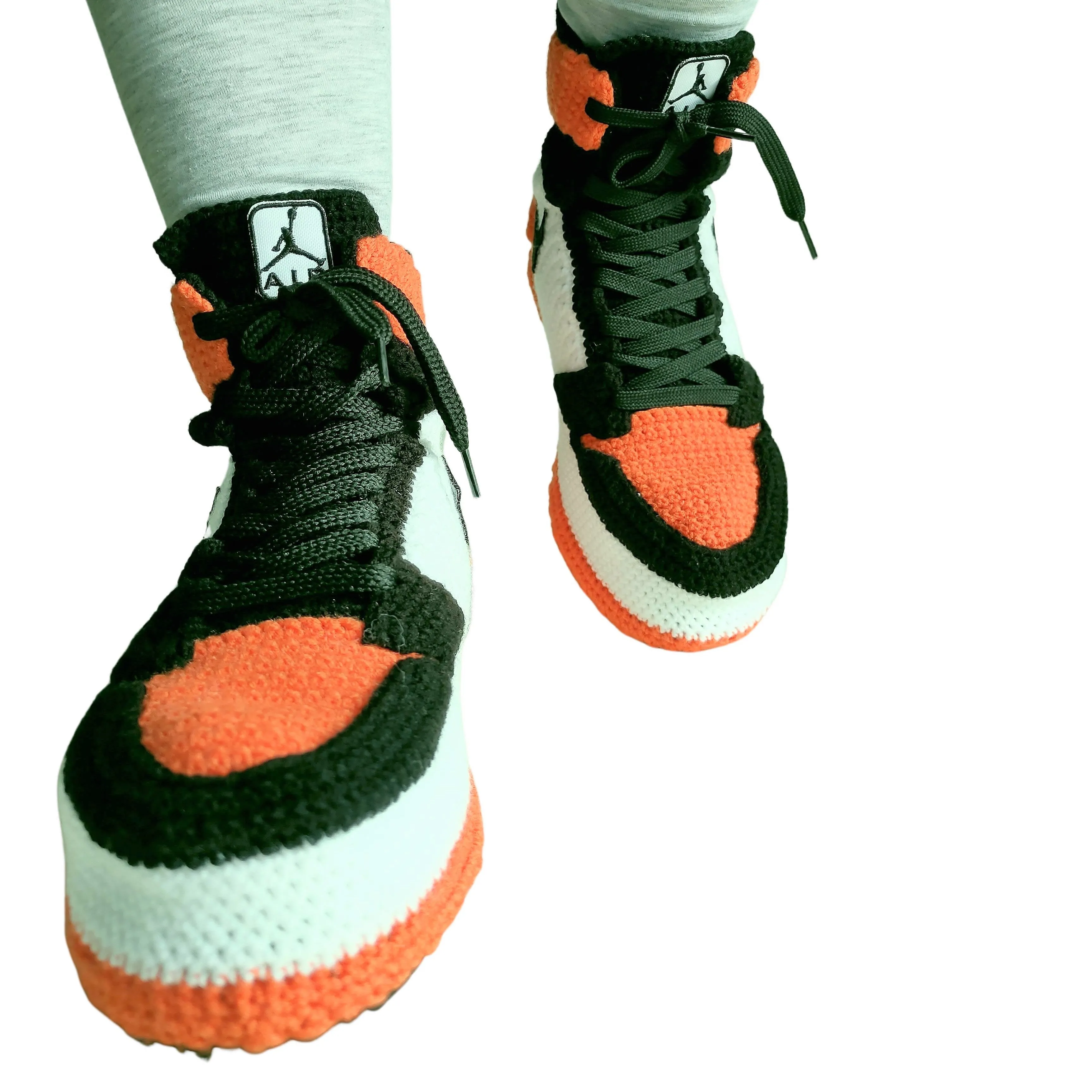 Jordan Black Orange Handmade Sneakers Knitted Slippers Home Shoes Natural Soft Plush