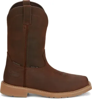 'Justin' Men's 11" Buster Water Buffalo EH WP Steel Toe - Pecan Brown