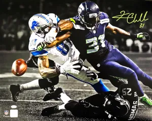 Kam Chancellor Autographed 16x20 Photo Seattle Seahawks Calvin Johnson Punch Fumble Spotlight MCS Holo Stock #220841