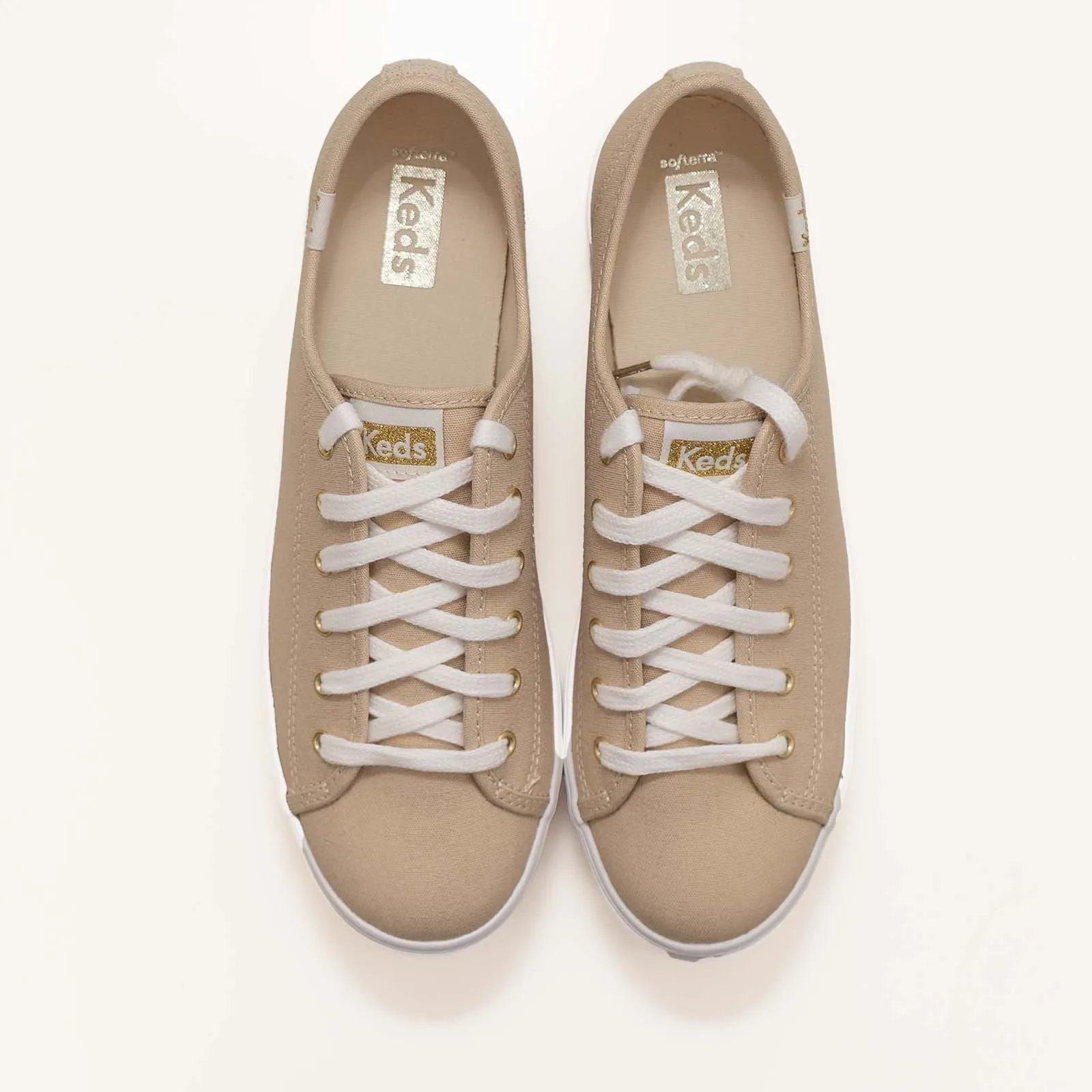 Keds Shoes Triple Kick Gold Metallic Canvas Trainers