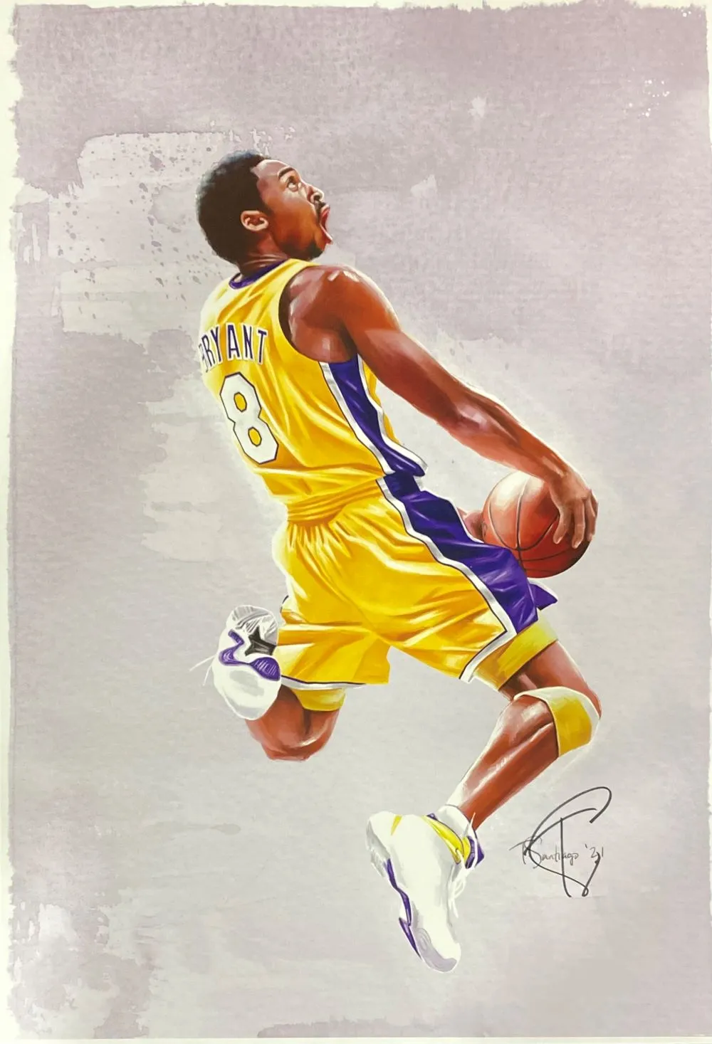 Kobe Bryant 13x19 Los Angeles Lakers Lithograph Signed by Tony Santiago