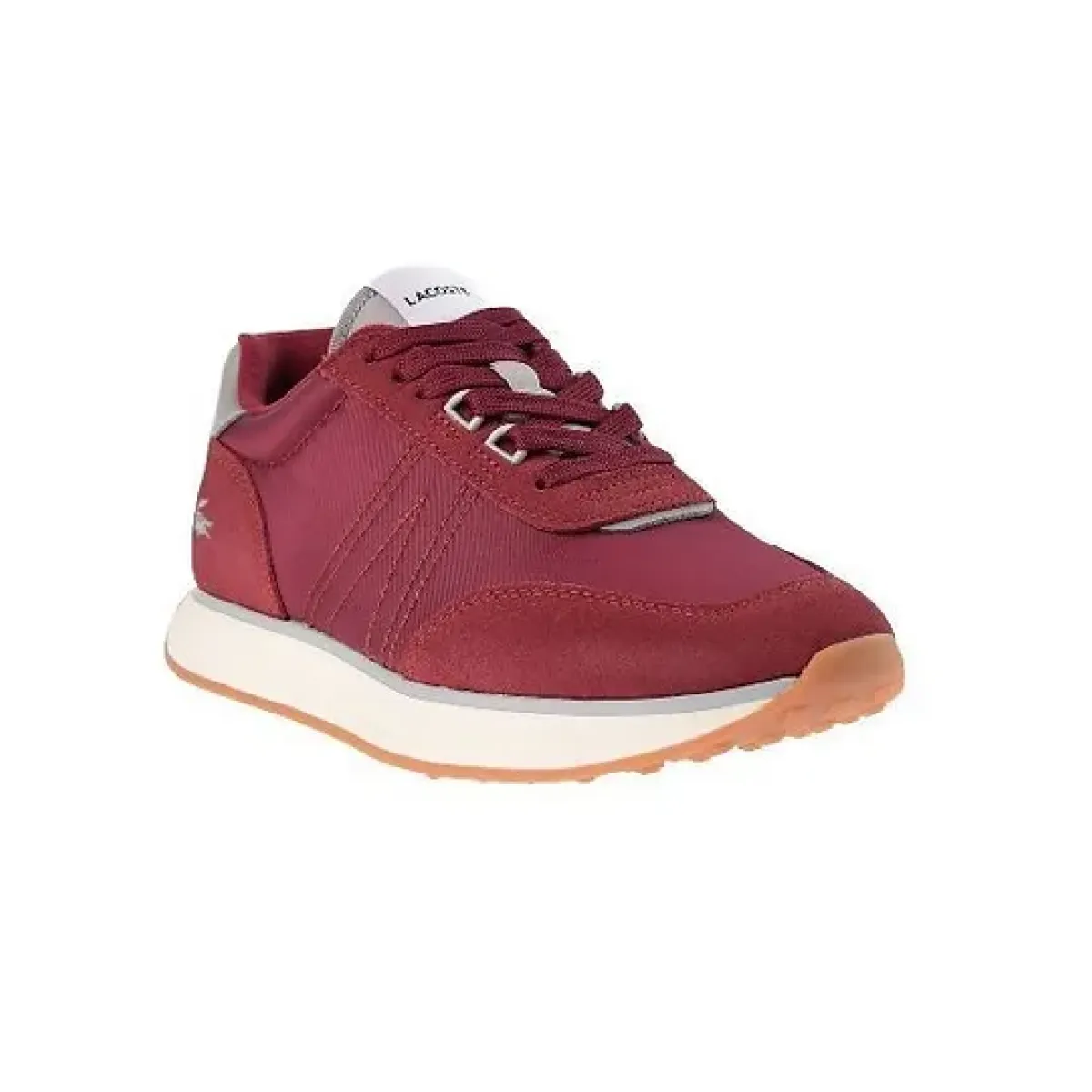 LACOSTE 7-45SMA00033C9 L-SPIN 123 MN'S (Medium) Burgundy/Off White Mesh & Suede Lifestyle Shoes