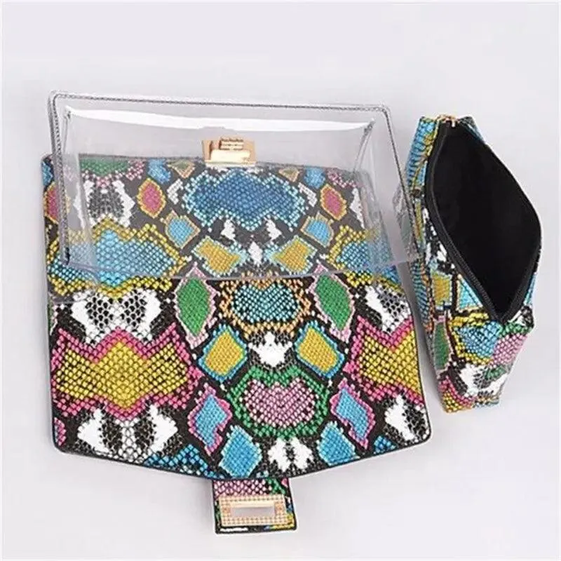 Lady - Jelly Snake Print Shoes and Handbag Set