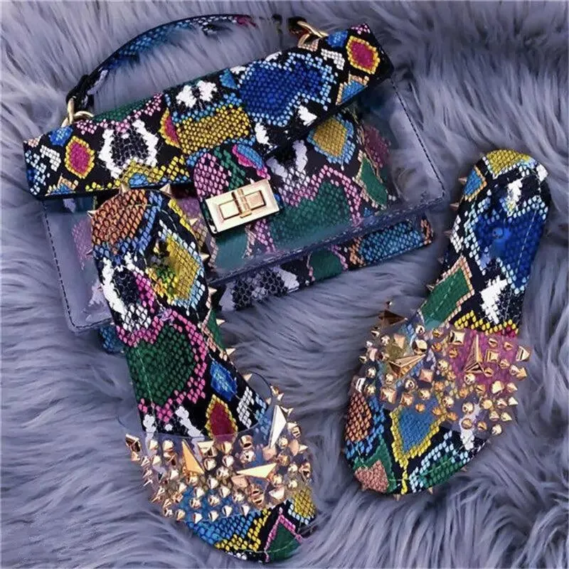 Lady - Jelly Snake Print Shoes and Handbag Set