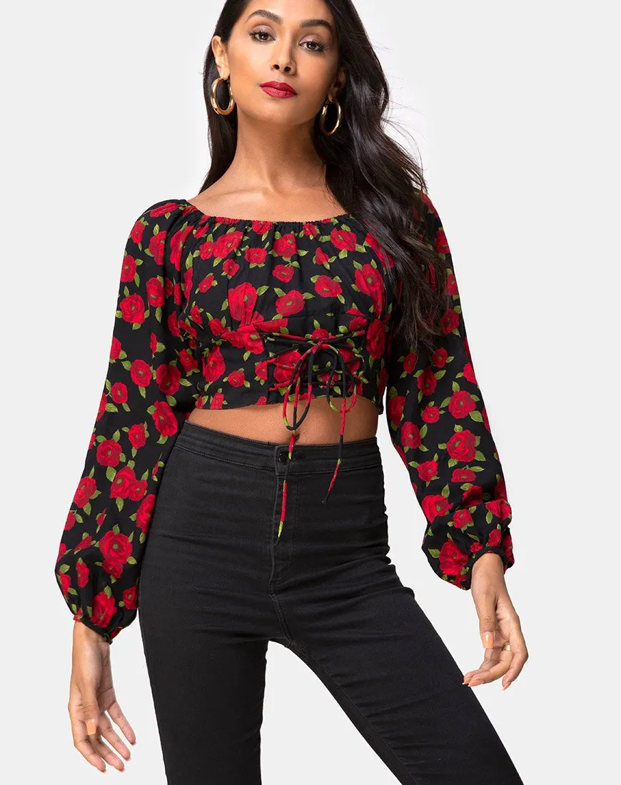 Lancery Top in Roaming Rose Black