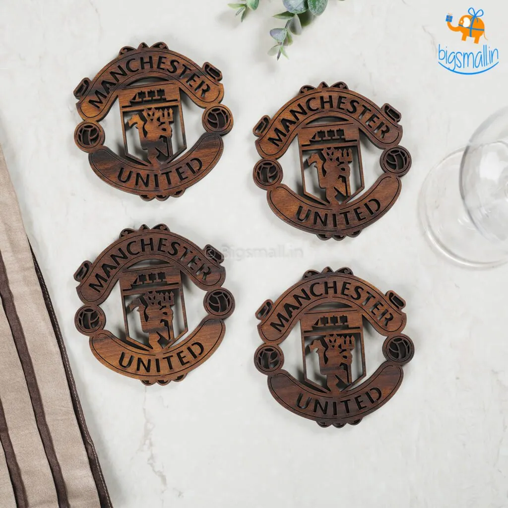 Laser Cut Manchester United Wooden Coasters - Set of 4