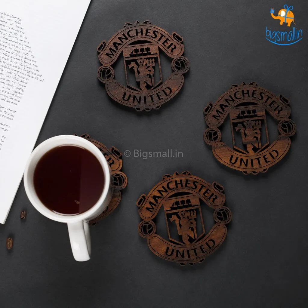 Laser Cut Manchester United Wooden Coasters - Set of 4