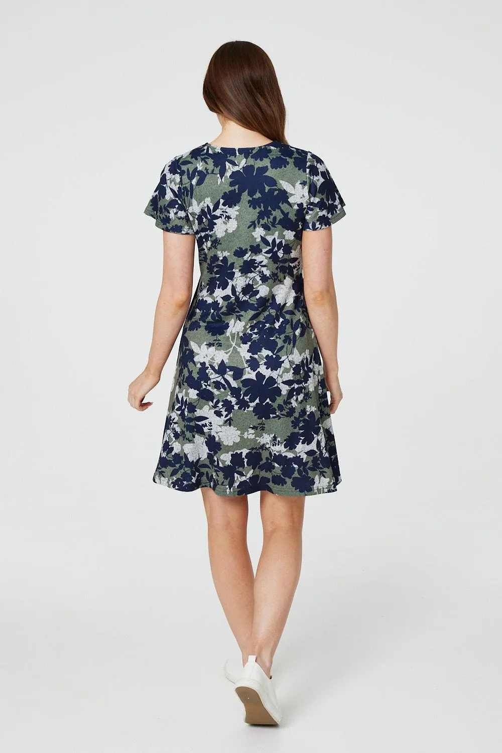 Leaf Print Short Skater Dress