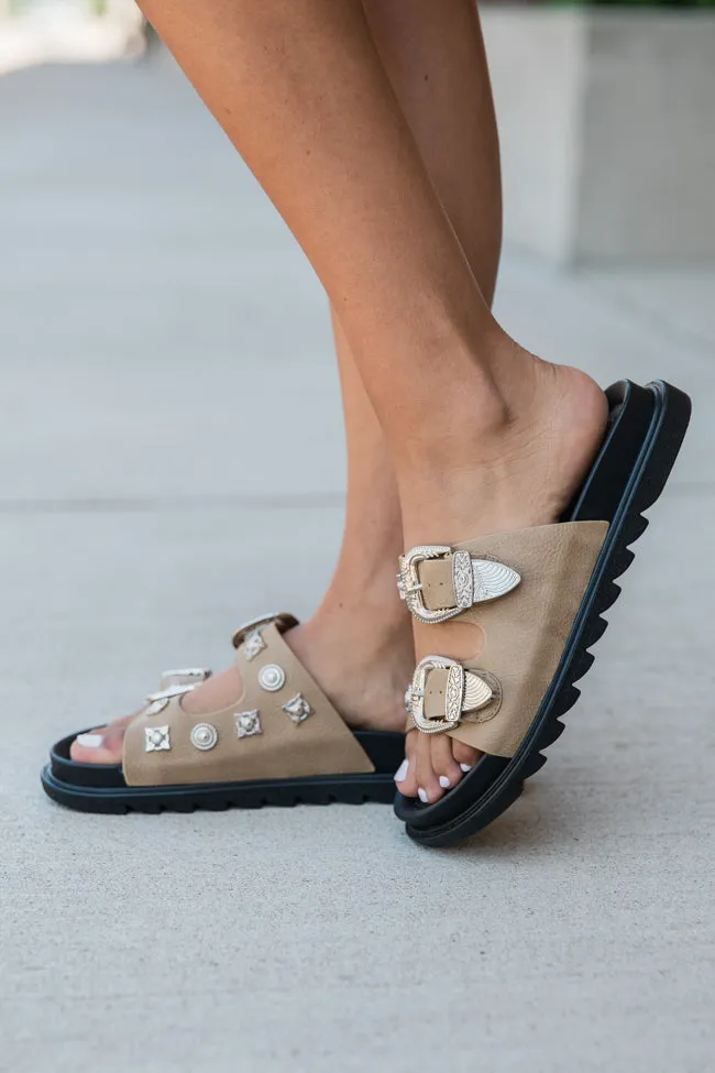 LeeAnn Taupe Double Buckle Western Sandals