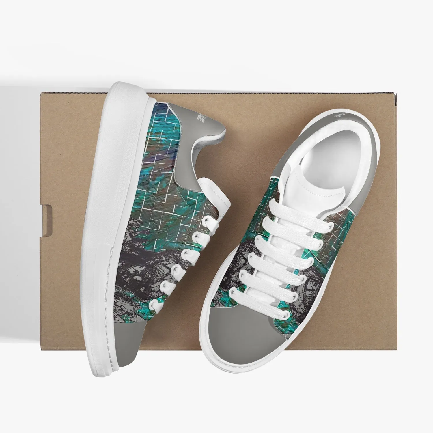 Lifestyle Low-Top Leather Sneakers Green tiled