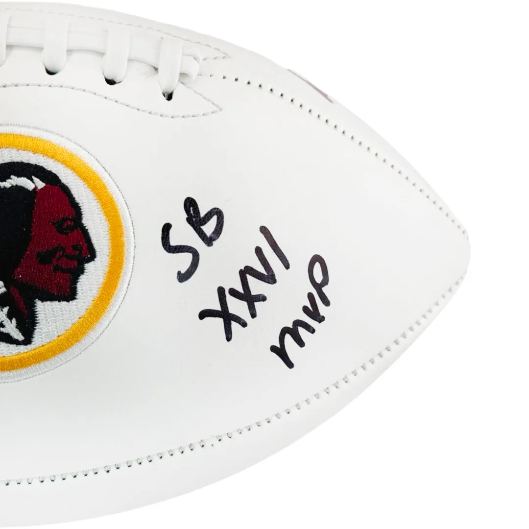 Mark Rypien Signed SB XXVI MVP Inscription Washington Redskins Official NFL Team Logo White Football (Beckett)