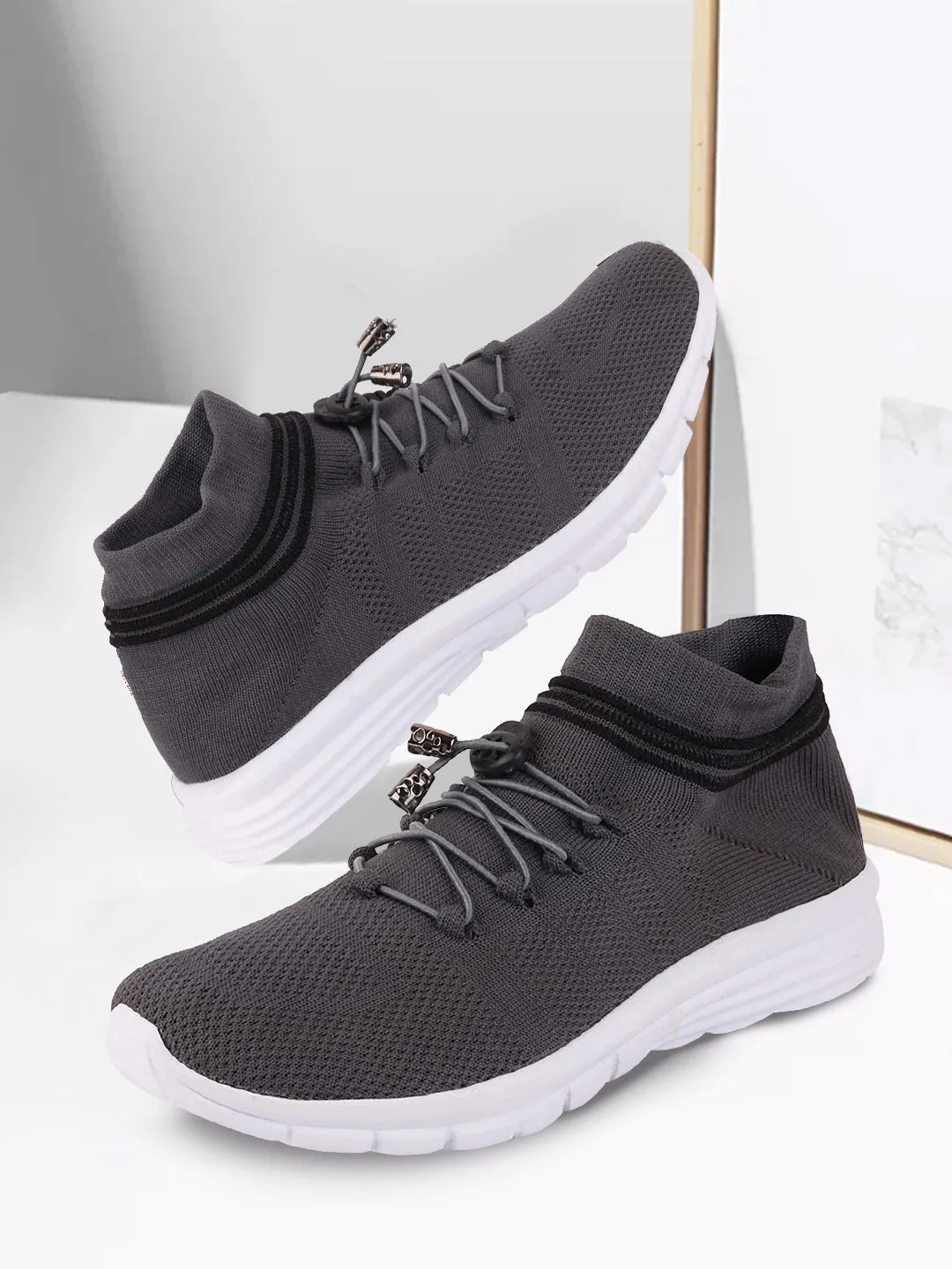 Men Dark Grey Sports Lace-Up Outdoor Running Shoes