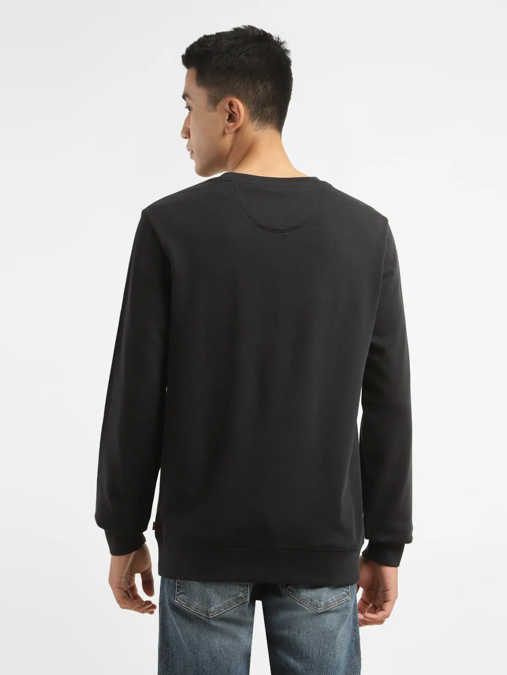 Men's Alphanumeric Black Crew Neck Sweatshirt