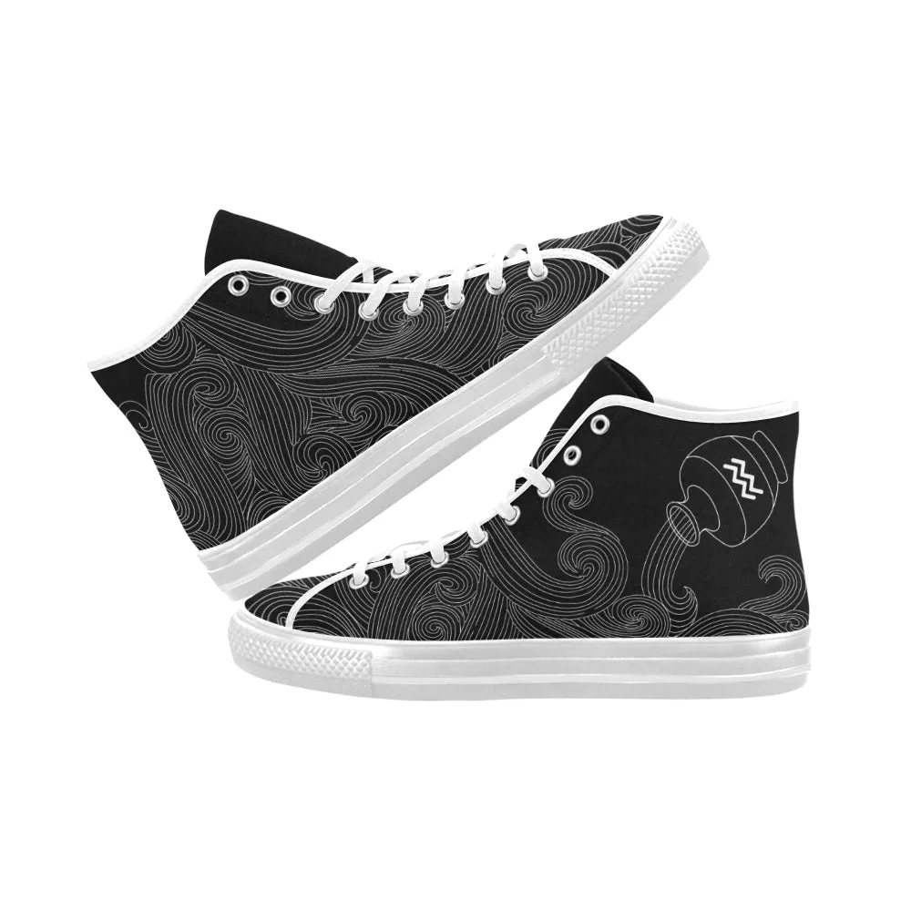 Men's Big Size Aquarius Water Bearer Black Zodiac Print Canvas High Top Shoes