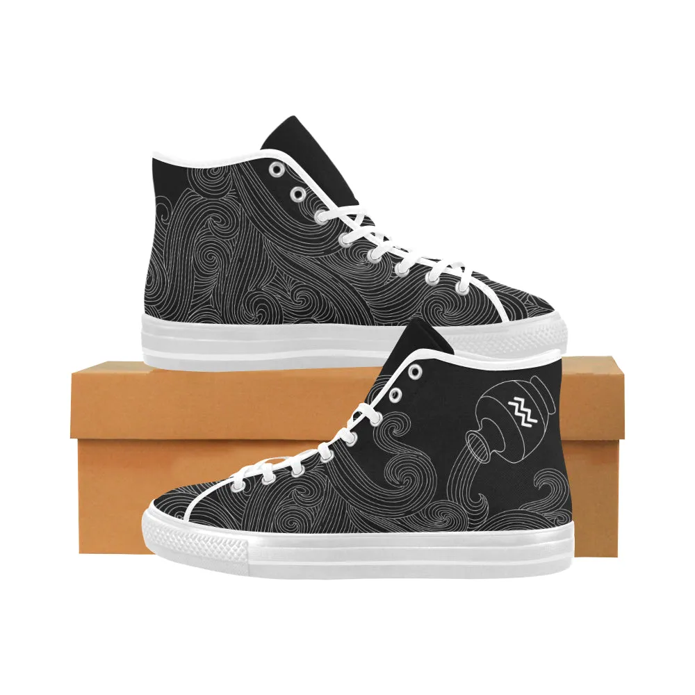 Men's Big Size Aquarius Water Bearer Black Zodiac Print Canvas High Top Shoes