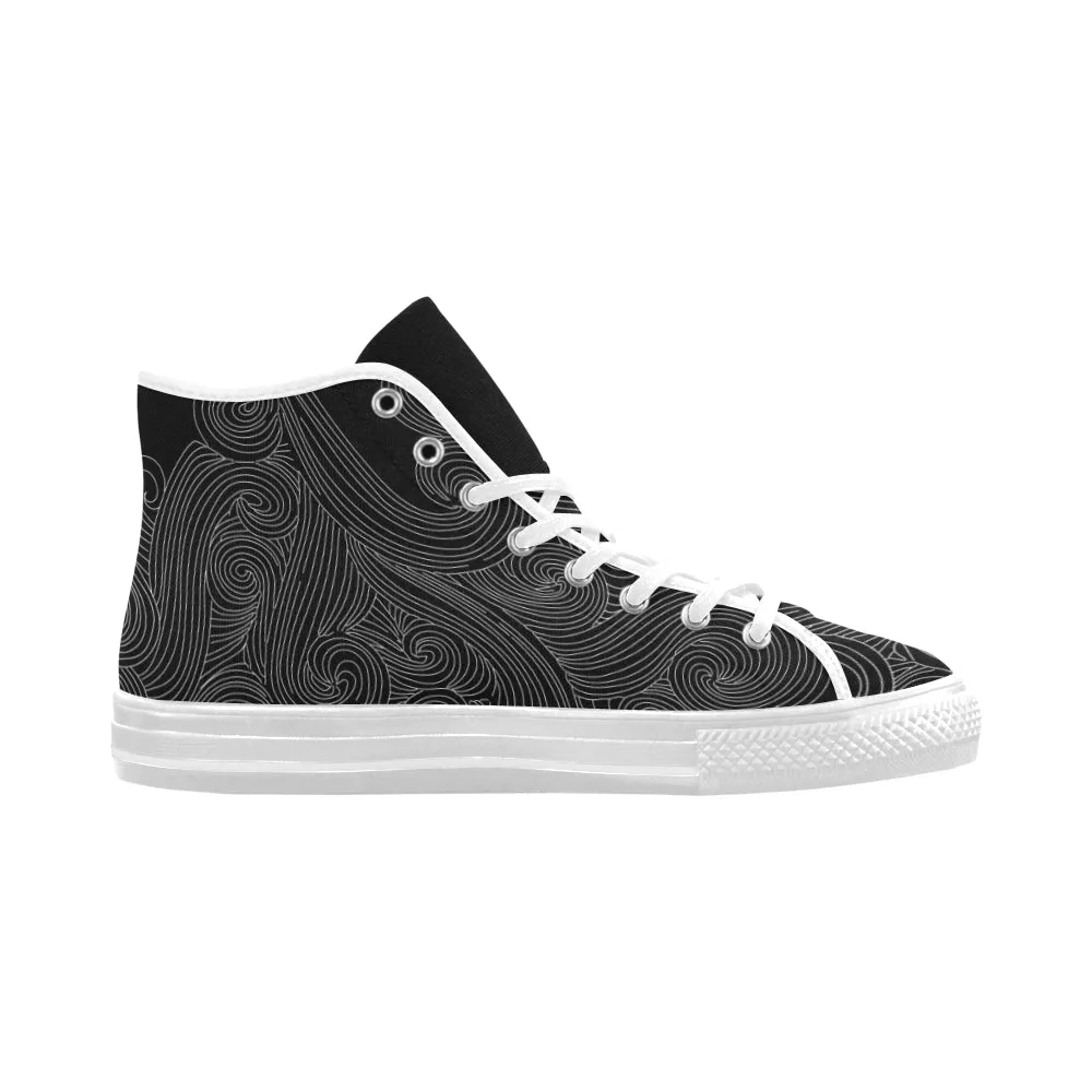 Men's Big Size Aquarius Water Bearer Black Zodiac Print Canvas High Top Shoes