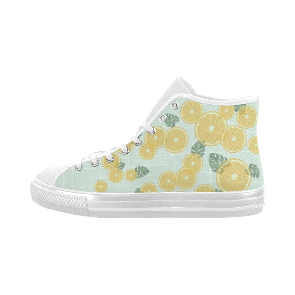 Men's Big Size Fizzy Lemons Print High Top Canvas Shoes