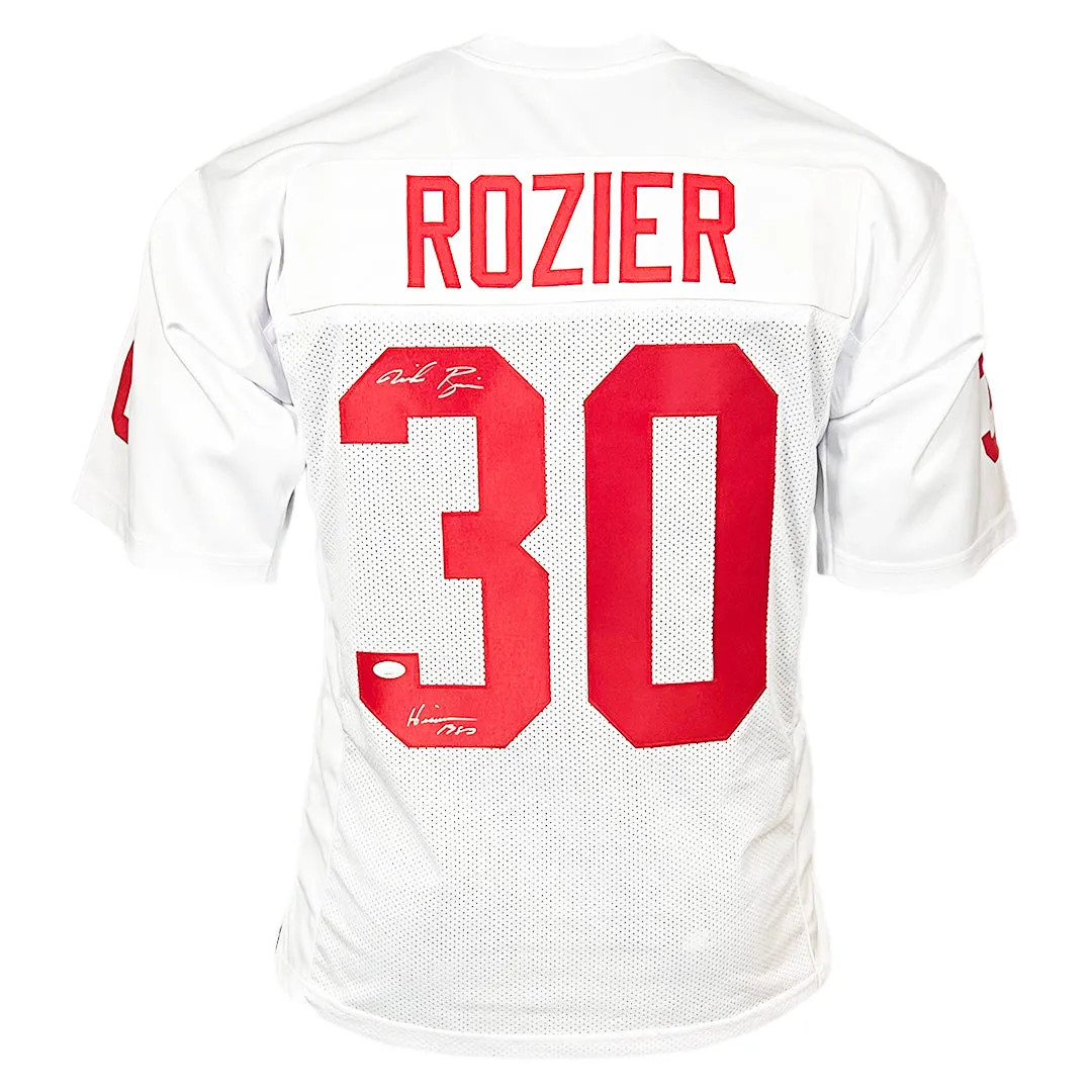 Mike Rozier Signed Heisman 83 Inscription Nebraska College Football Jersey Silver Ink (JSA)