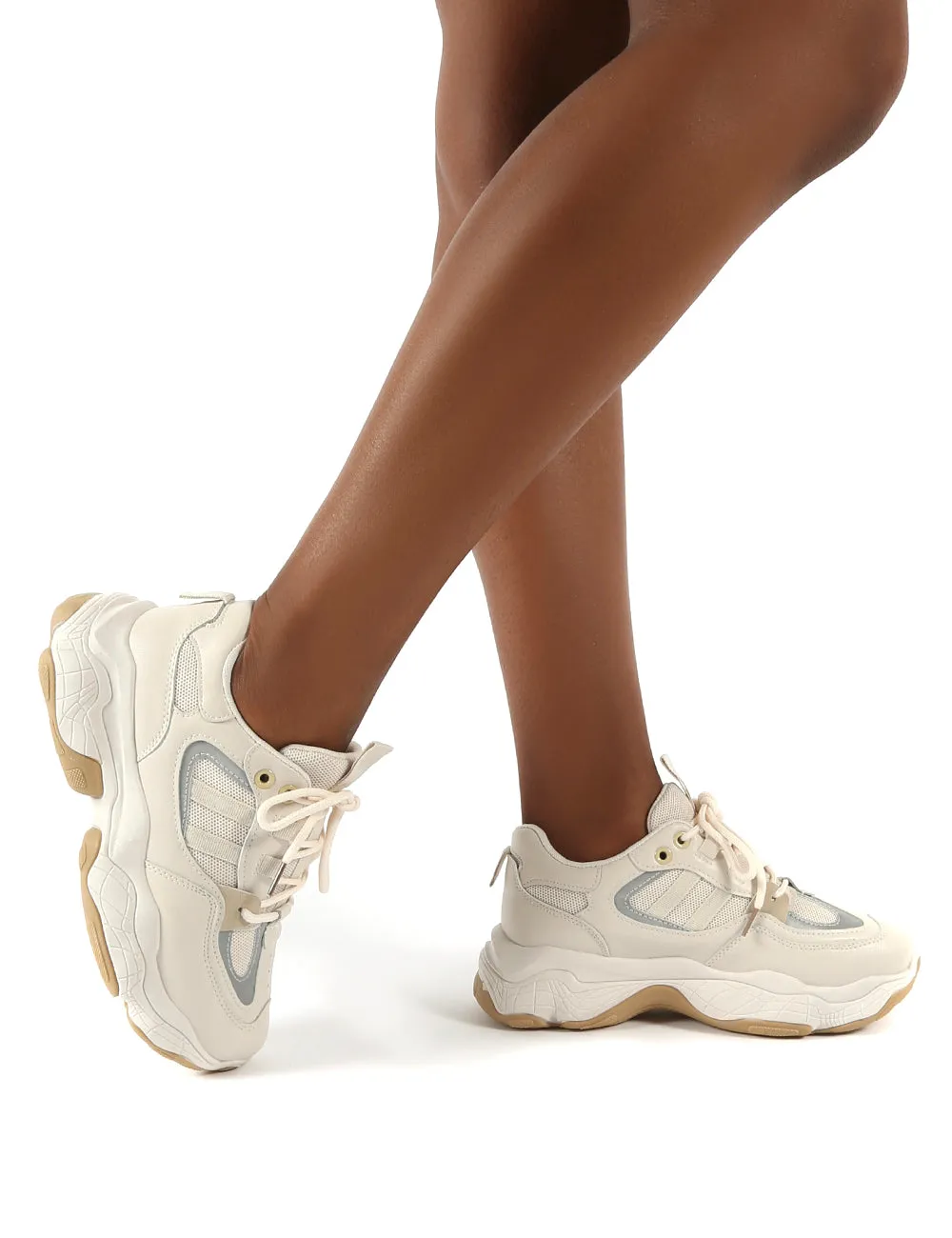 Motion Beige Pu Chunky Sole Trainers