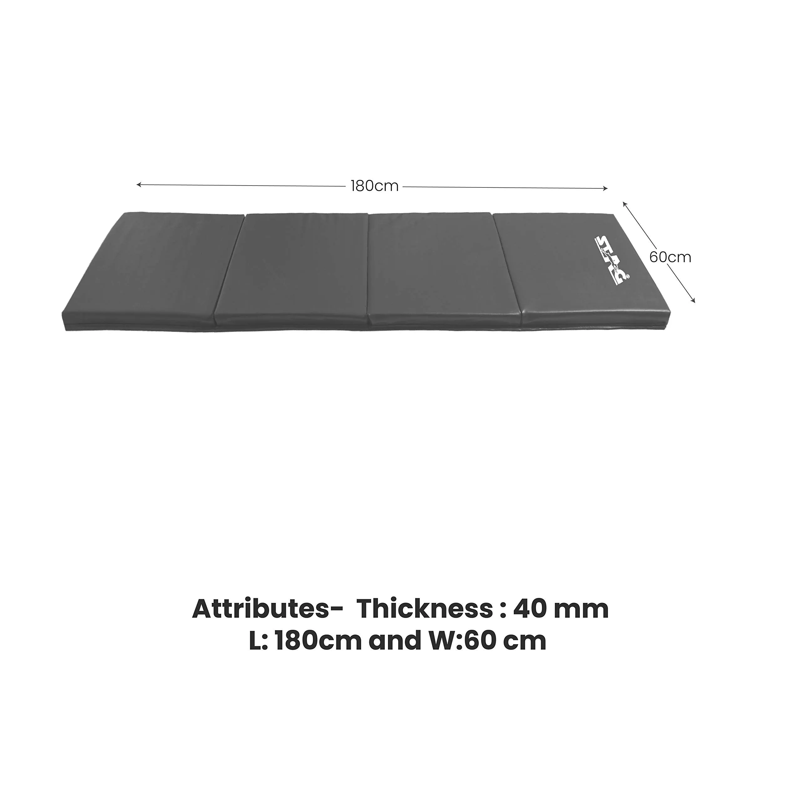 Multi-Purpose Foldable Fitne MAT 180 CM X 60 CM X 40 MM | Use as Tumbling mat | Gymnastics mat | Crash pad | Thick Foam | for Both Men and Women (Grey)