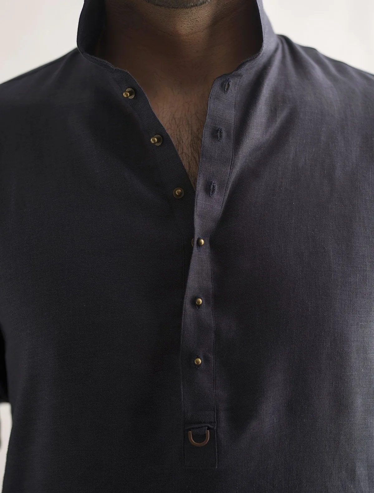 NAVY LINEN KURTA WITH PANT PAJAMA