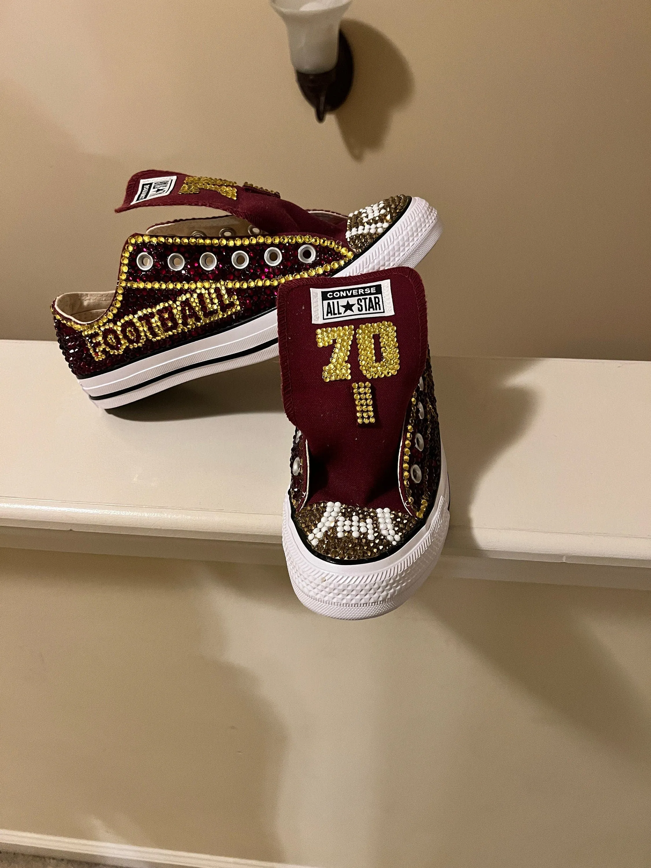 NFL/NCAA Rhinestoned Low Top Converse Tennis shoes.