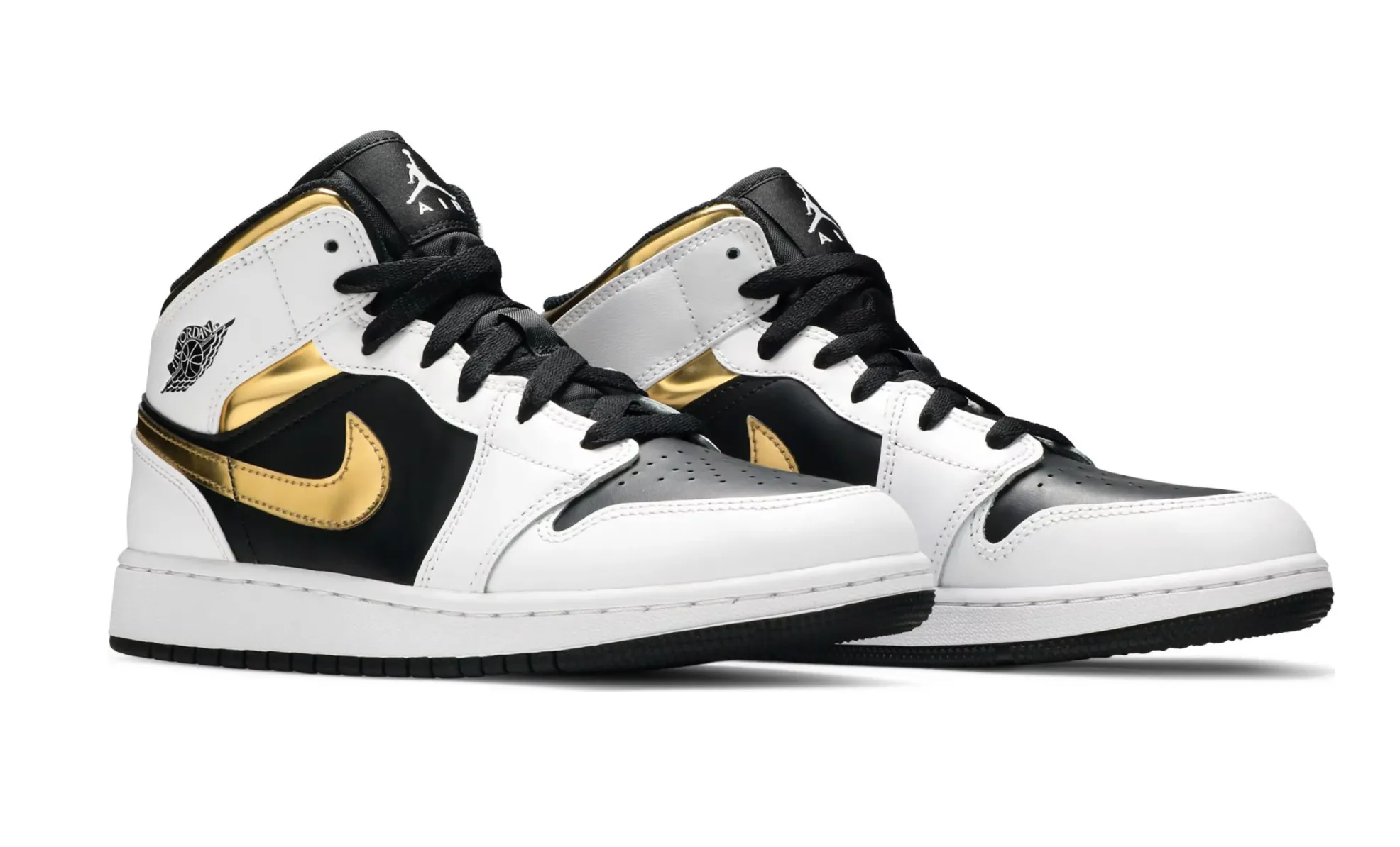 Nike Air Jordan 1 Mid White Gold Black (GS) Women's