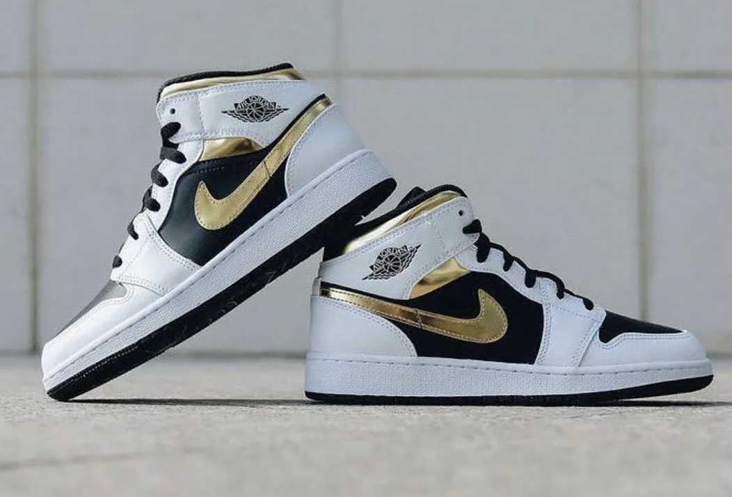 Nike Air Jordan 1 Mid White Gold Black (GS) Women's