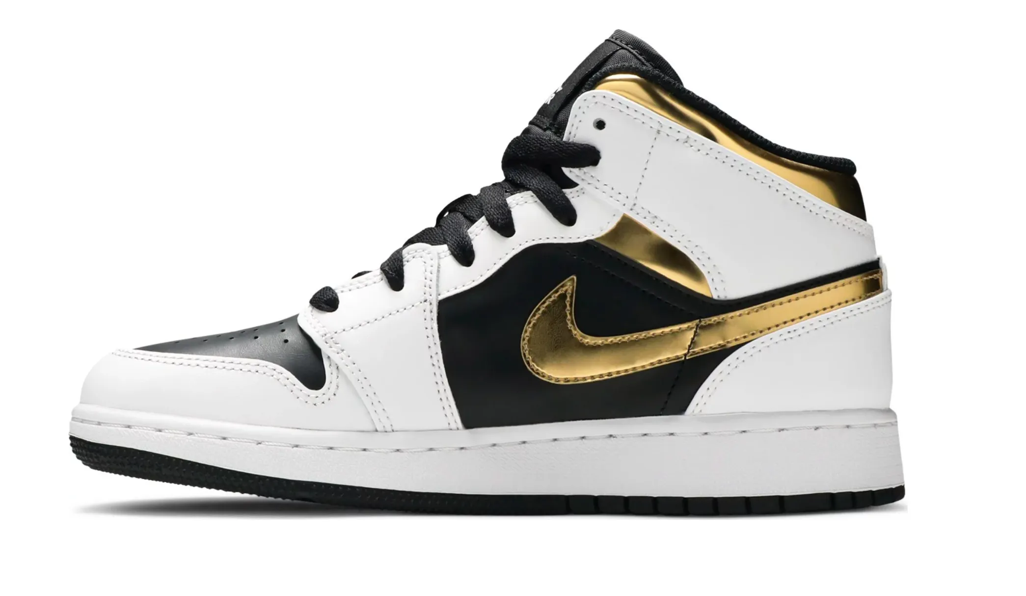 Nike Air Jordan 1 Mid White Gold Black (GS) Women's