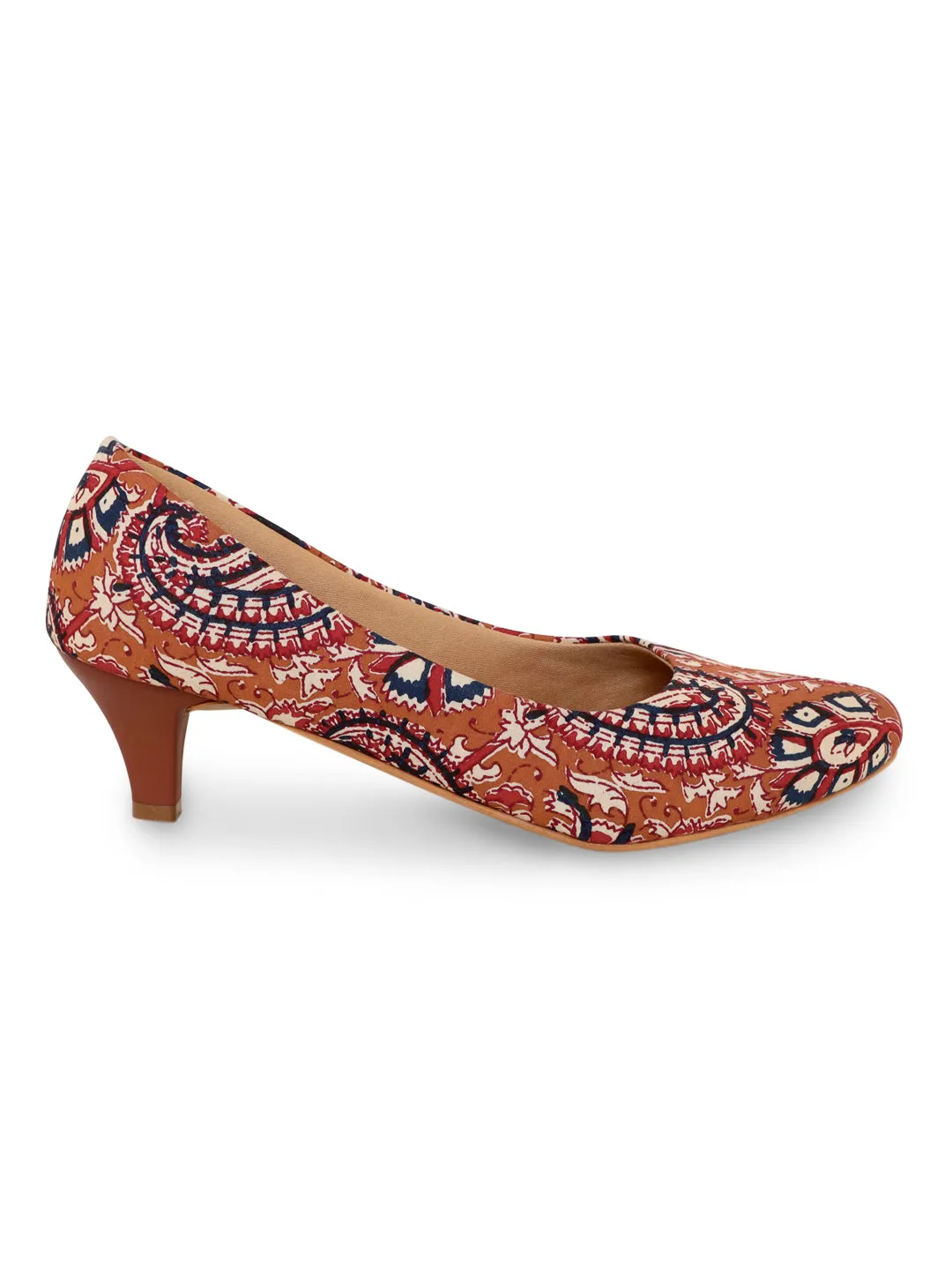 Orange Kalamkari Kitten Heels