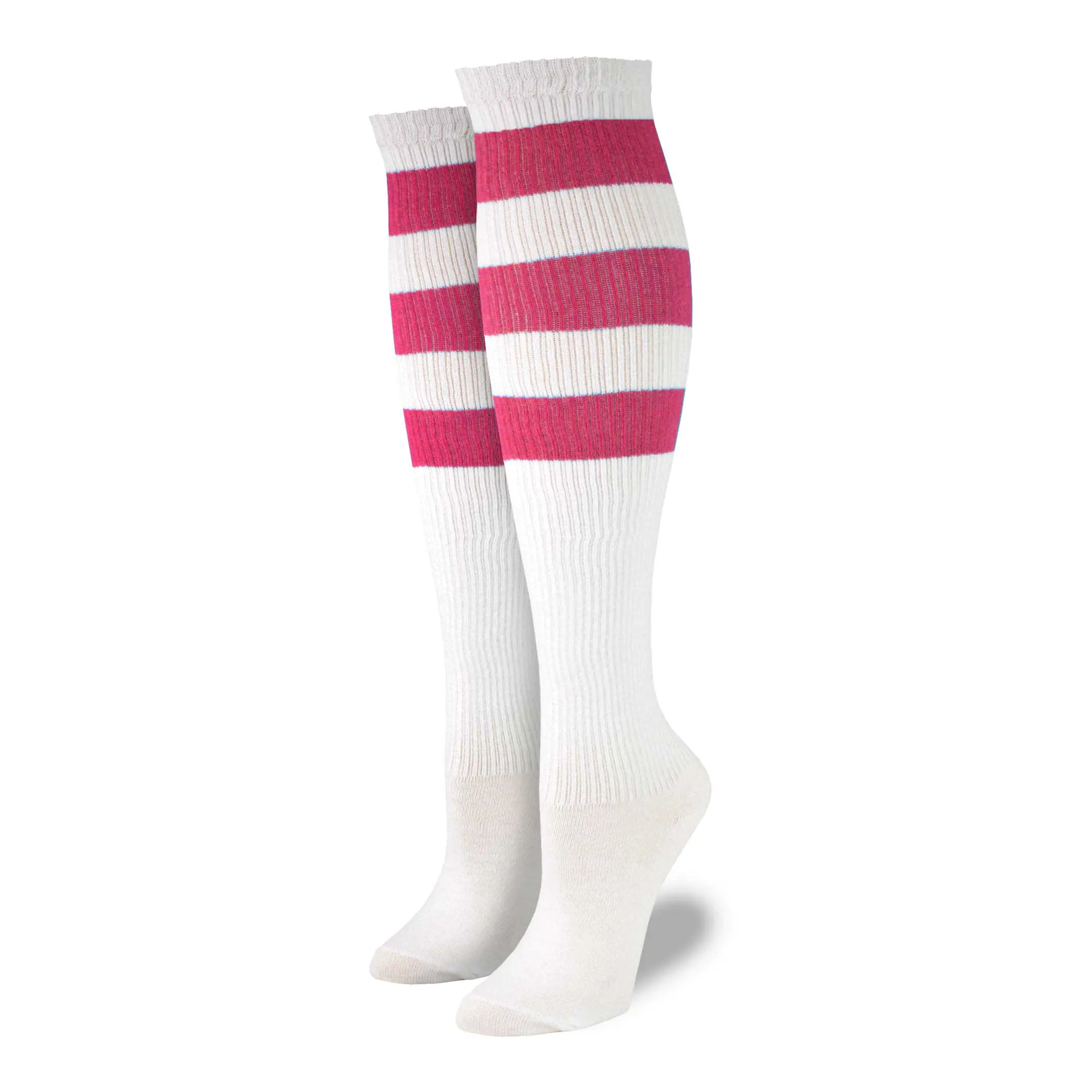 Over The Knee Ribbed Pink Striped Socks