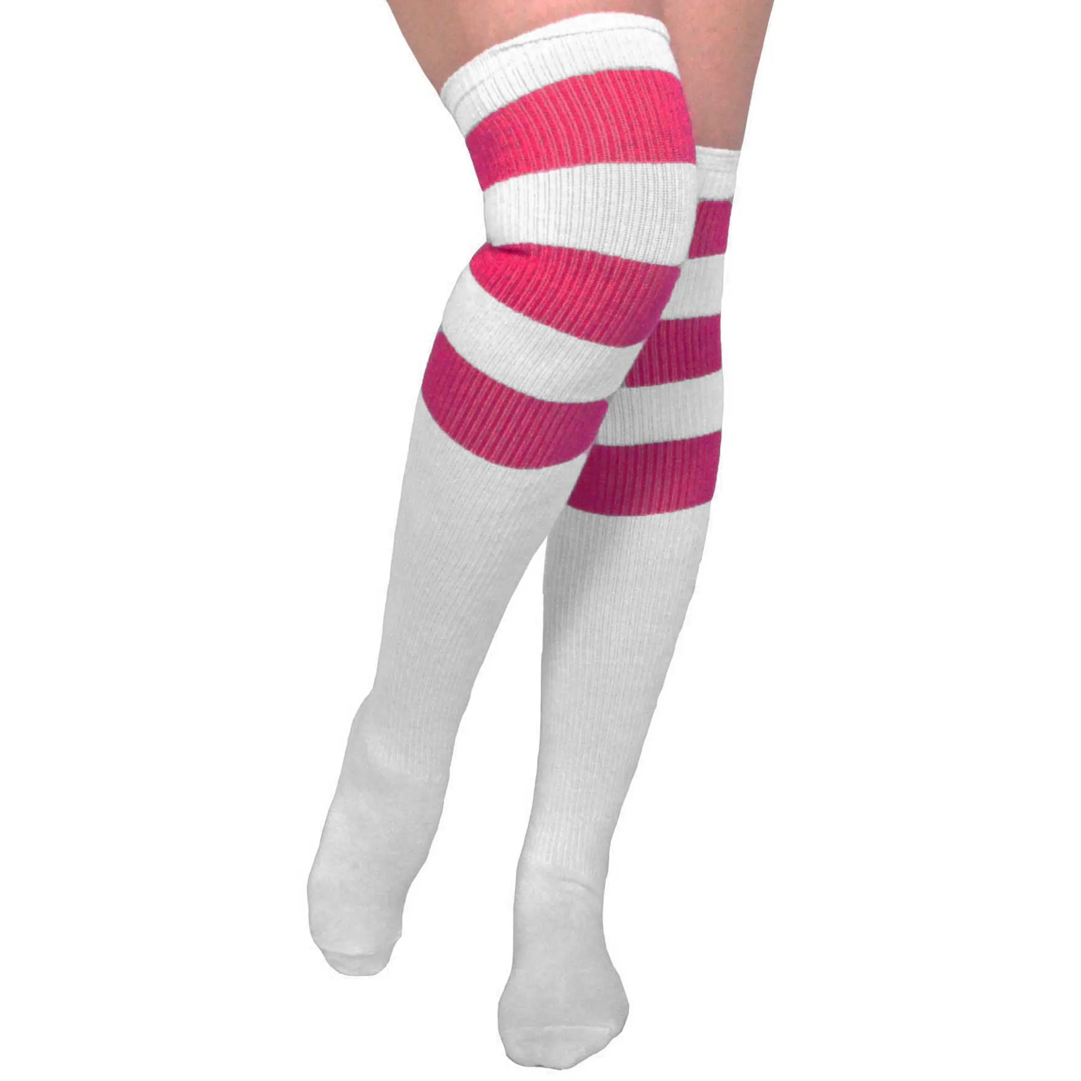 Over The Knee Ribbed Pink Striped Socks