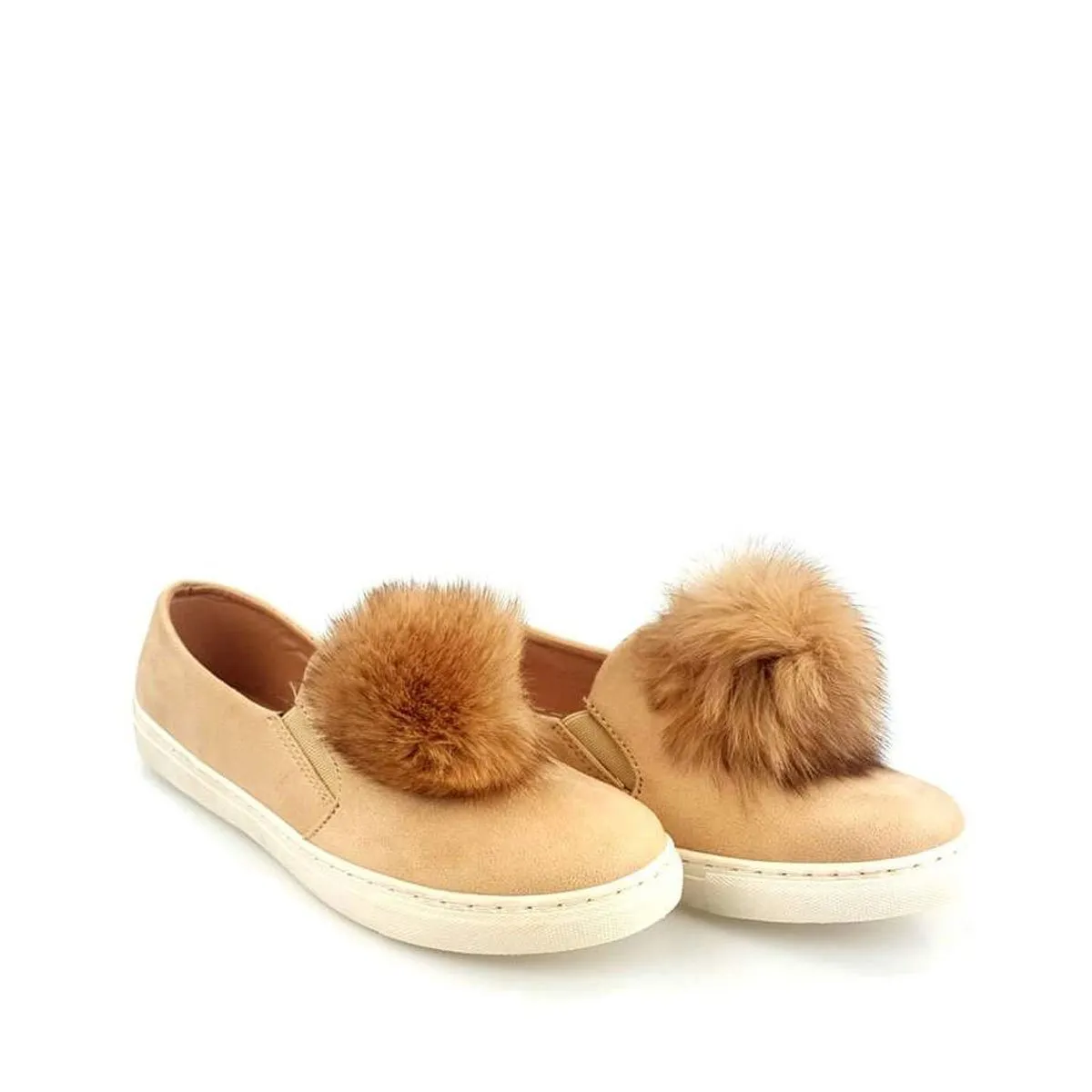 PAMELA Flat Rubber Sole Pom Pom Skater Shoe