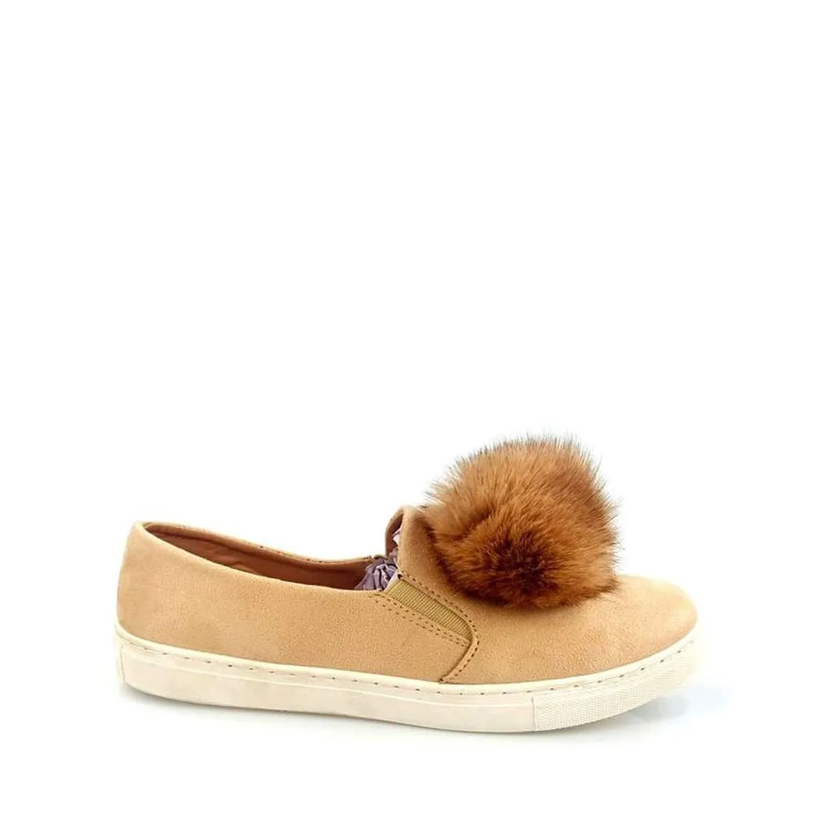 PAMELA Flat Rubber Sole Pom Pom Skater Shoe