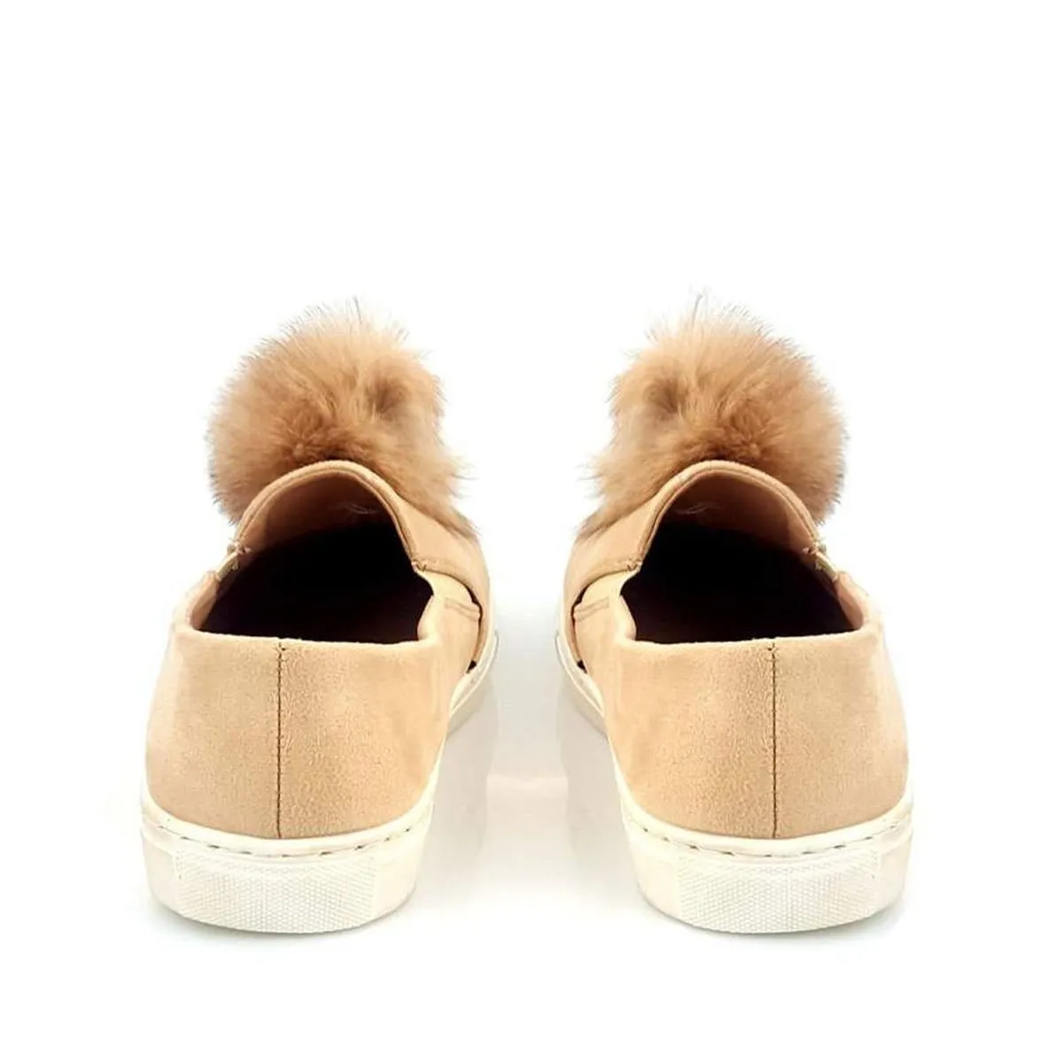 PAMELA Flat Rubber Sole Pom Pom Skater Shoe