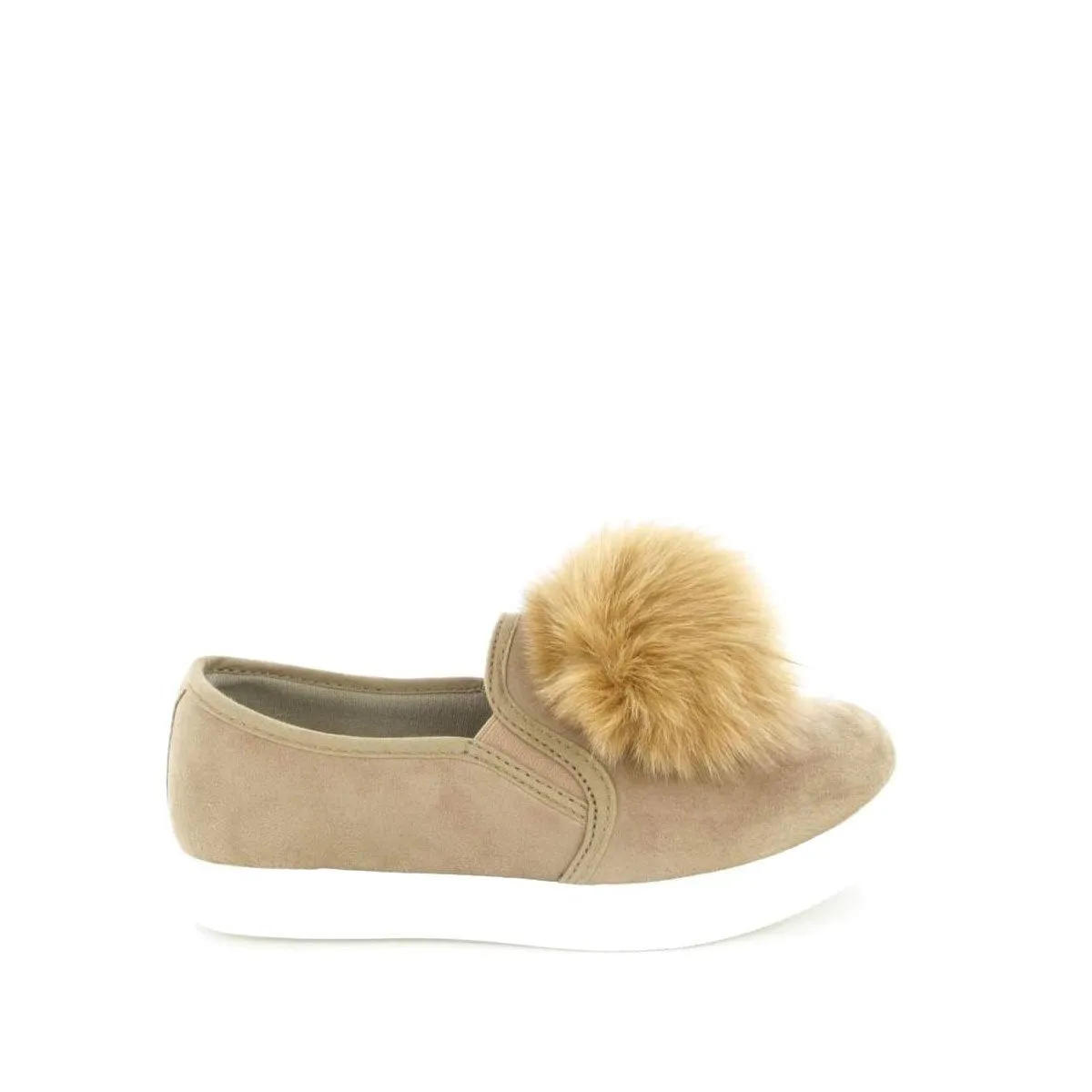 PAMELA Flat Rubber Sole Pom Pom Skater Shoe