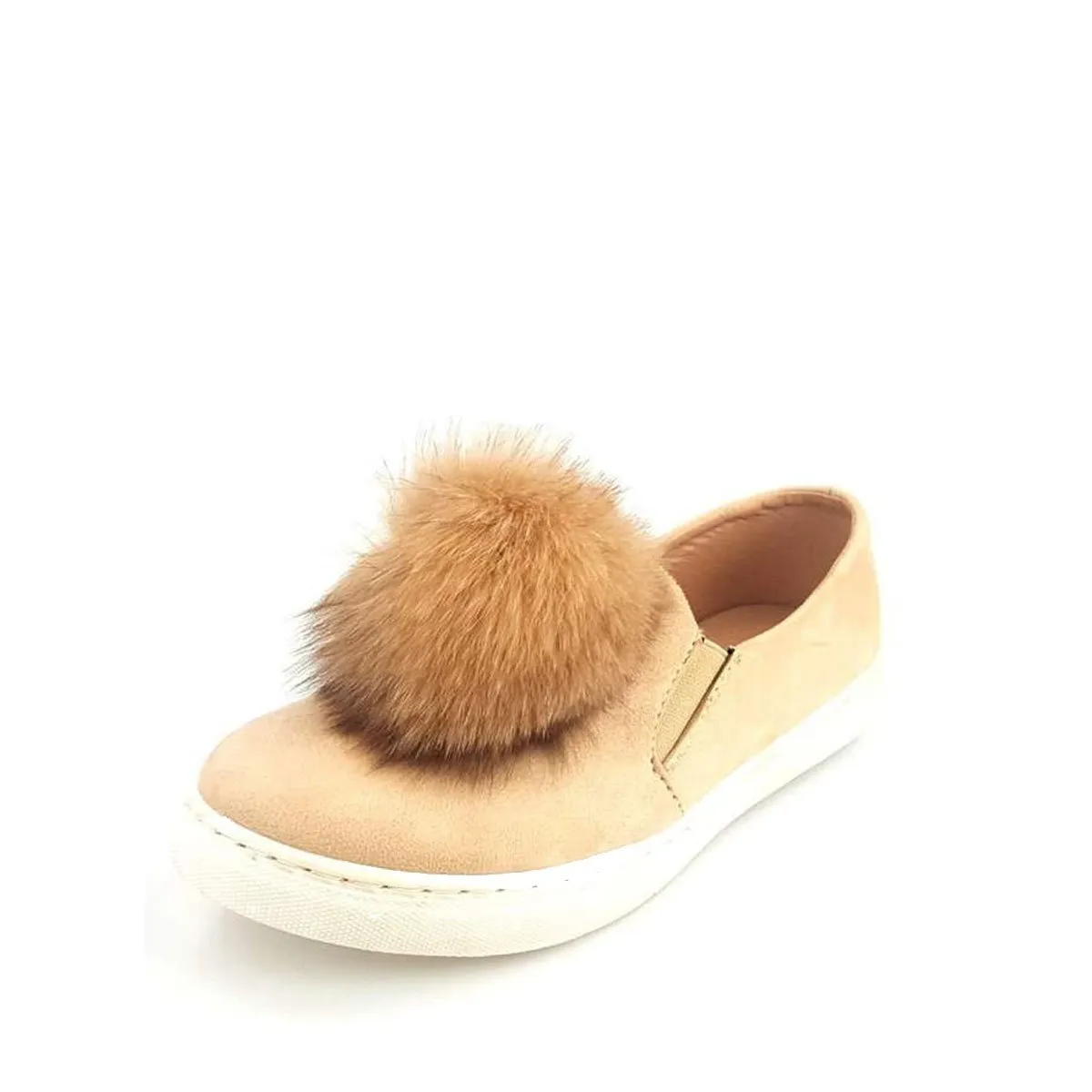 PAMELA Flat Rubber Sole Pom Pom Skater Shoe