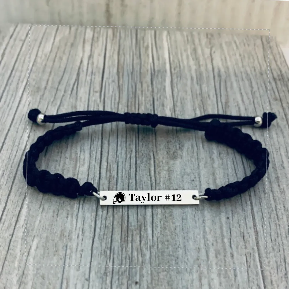 Personalized Engraved Football Bar Rope Bracelet