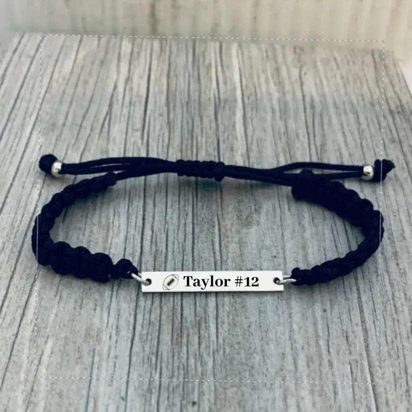 Personalized Engraved Football Bar Rope Bracelet