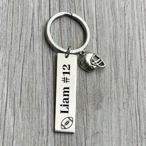 Personalized Engraved Football Keychain with Name and Number - Pick Charm