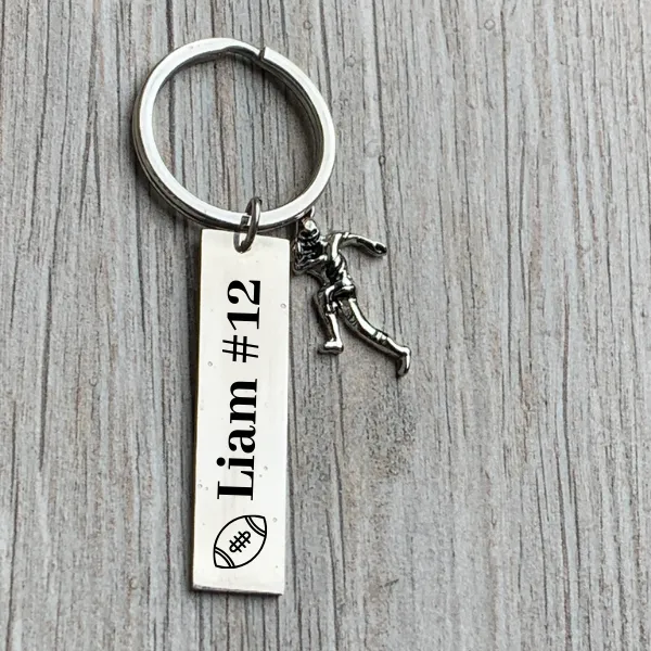 Personalized Engraved Football Keychain with Name and Number - Pick Charm