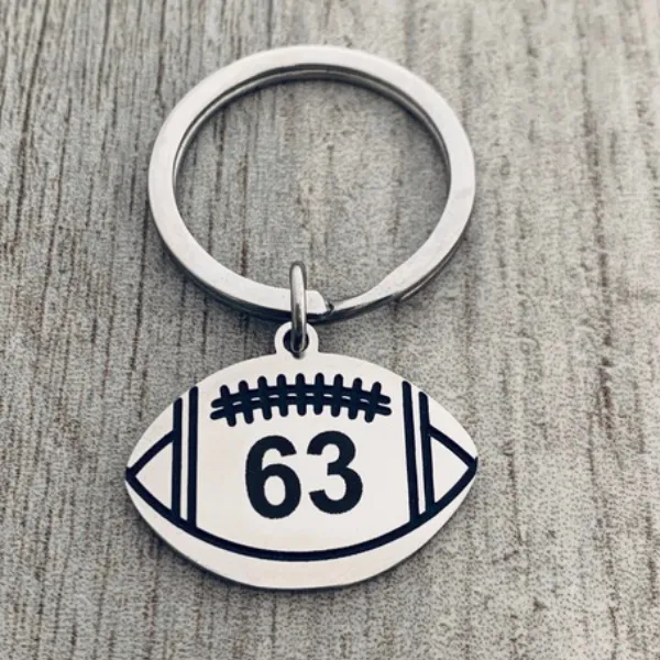 Personalized Engraved Football Keychain with Number